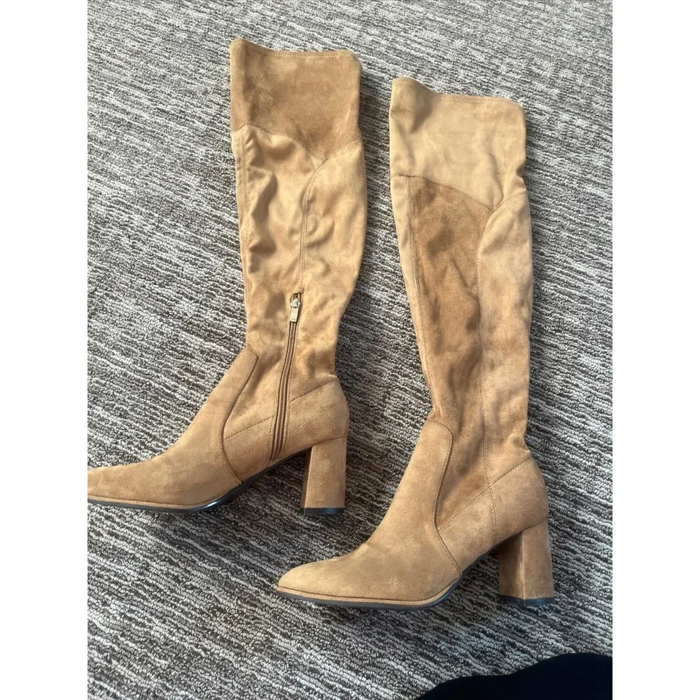 Marc Fisher Luley Tan Faux Suede Over The Knee Block Heel Boots 8M MFLULEY